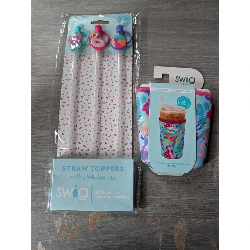 Swig Bundle Straw and 22-28oz Medium Iced Cup Sleeve NEW